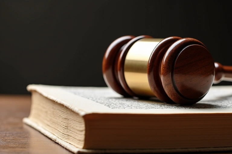 A legal book with a gavel, symbolizing justice and ethics