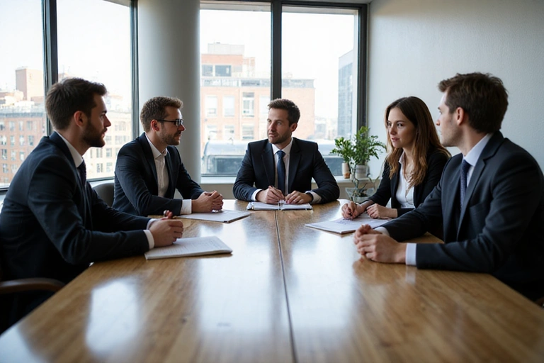 Legal team collaborating in a modern conference room