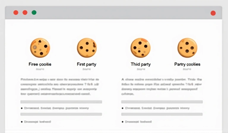 Illustration distinguishing between first-party and third-party cookies with different colored icons