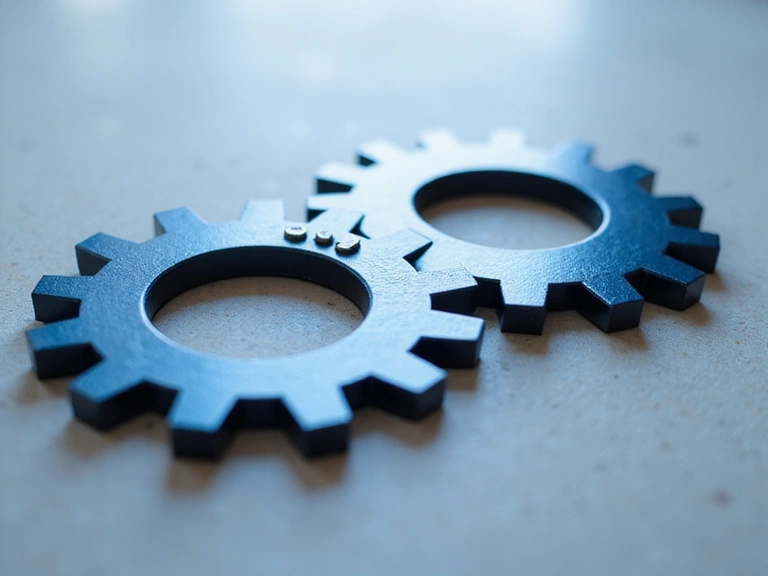 Visual metaphor of two gears interlocking, symbolizing a merger or acquisition