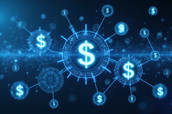 Abstract image of interconnected financial symbols representing banking and finance