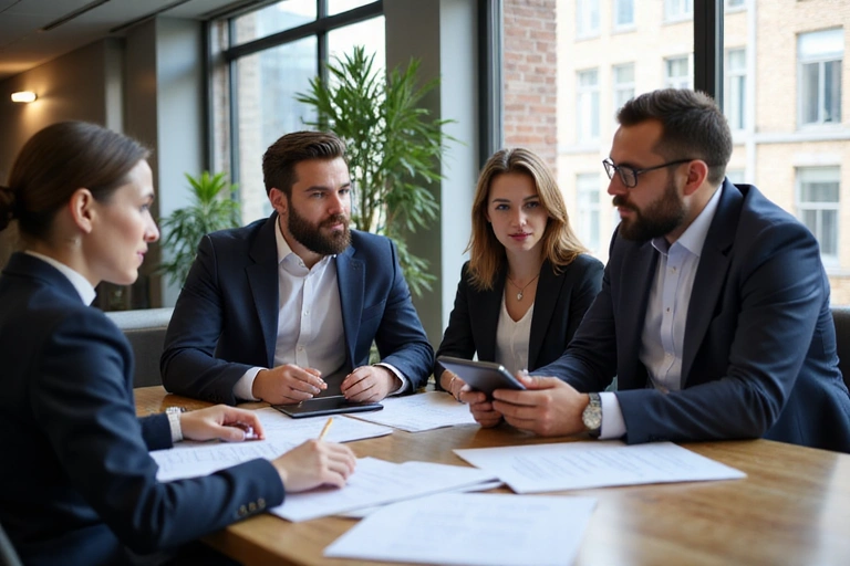 Legal team collaborating on a strategy for dispute resolution