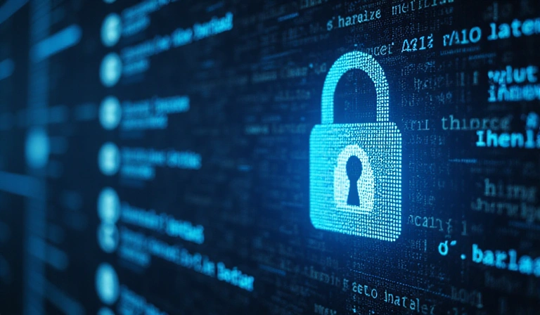 Secure digital padlock over a blurred background of legal code, symbolizing data protection