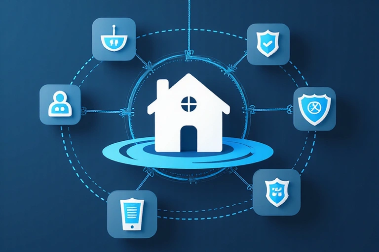 Conceptual image illustrating legal protection around a property, with abstract shields and secure outlines
