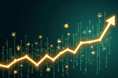 Abstract image representing financial law, with charts, currency symbols, and secure elements