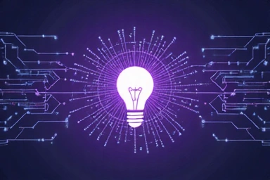 Abstract image representing intellectual property, with stylized lightbulb and interlocking shapes